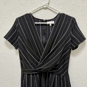Honey and Rosie Black White Striped V Neck Short Sleeve Wide Leg Jumpsuit Size 1